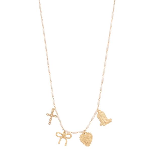 MULTI CHARM PEARL BEAD NECKLACE