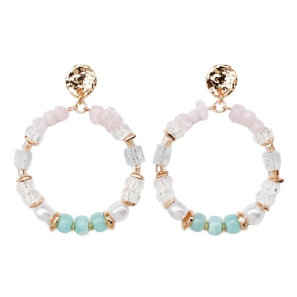 HAMMERED METAL BEADED ROUND DANGLE EARRING