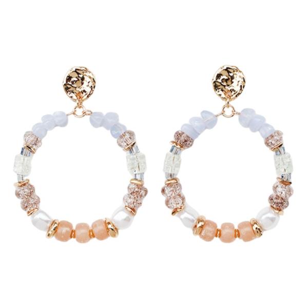 HAMMERED METAL BEADED ROUND DANGLE EARRING