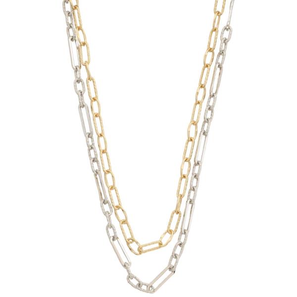 TWO TONE OVAL LINK LAYERED NECKLACE