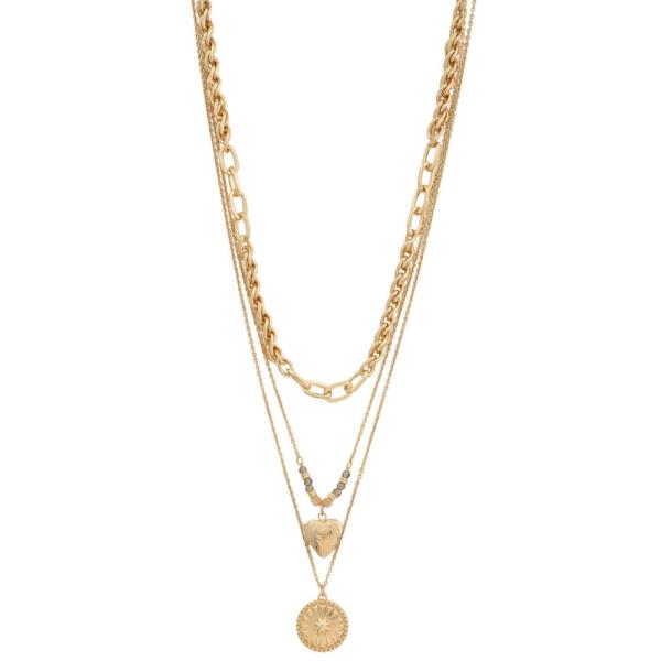HEART COIN CHARM CHAIN BEADED LAYERED NECKLACE