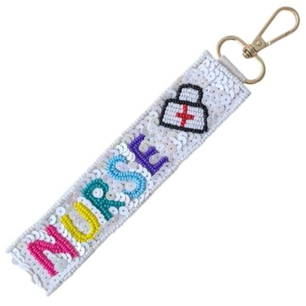 NURSE SEED BEAD STRAP KEY CHAIN BAG CHARM