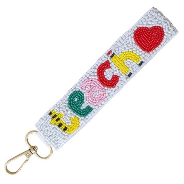 TEACHER SEED BEAD STRAP KEY CHAIN BAG CHARM