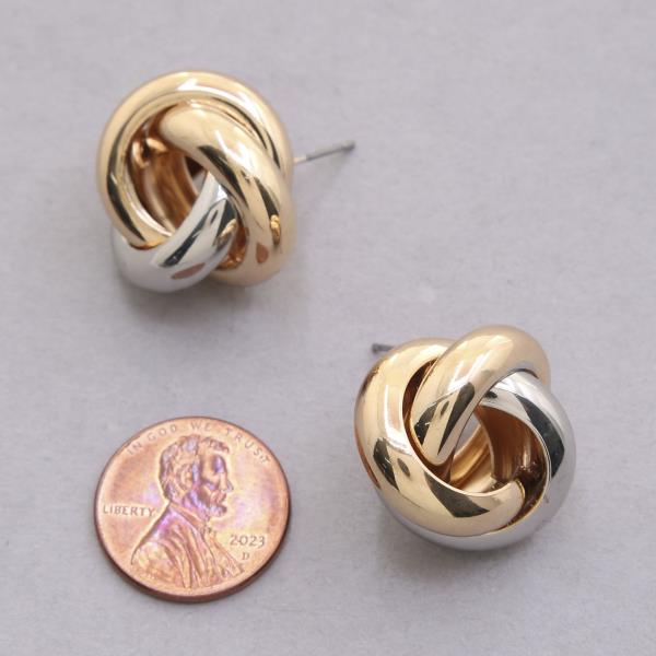 TWO TONE KNOT METAL EARRING