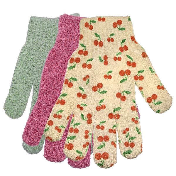 CALA EXFOLIATING BATH GLOVES 3PC SET SWEET CHERRY