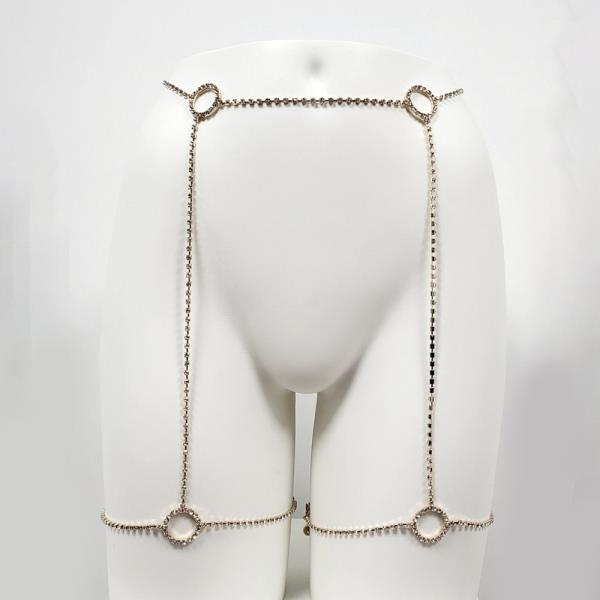 RHINESTONE CIRCLE LINK LEG CHAIN LEG WAIST BELT
