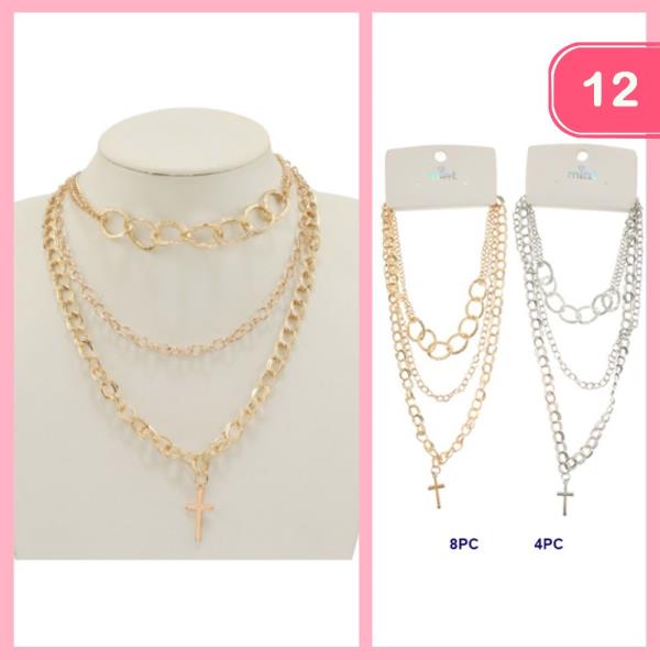 CHAIN CROSS PENDANT LAYERED NECKLACE (12 UNITS)