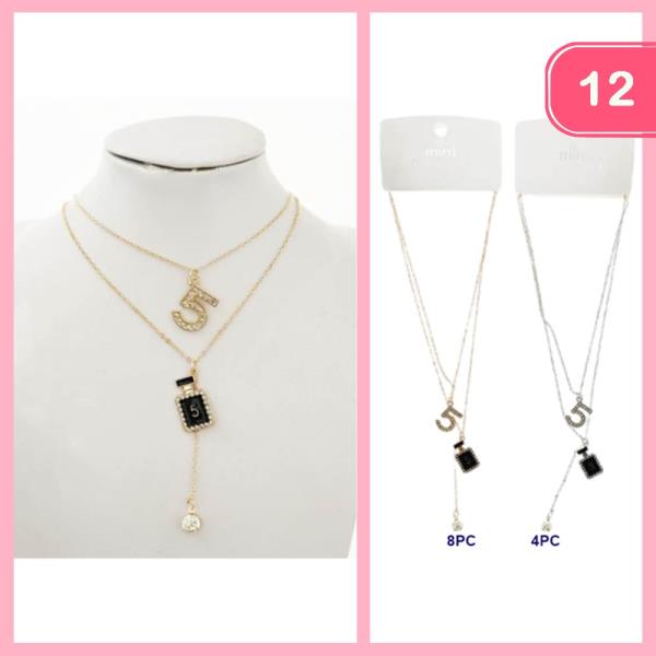 RHINESTONE 5 CHARM PERFUME LAYERED NECKLACE (12 UNITS)
