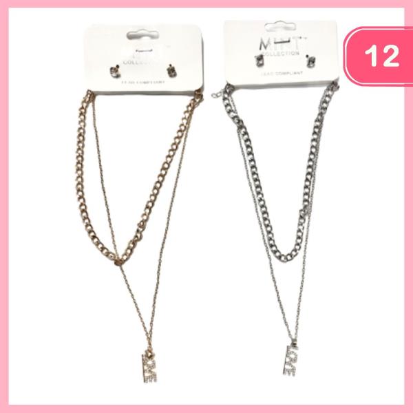 RHINESTONE LOVE PENDANT DOUBLE LAYER NECKLACE (12 UNITS)