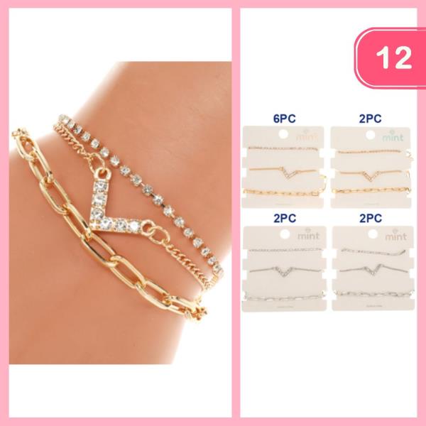 RHINESTONE V STACKABLE BRACELET (12 UNITS)
