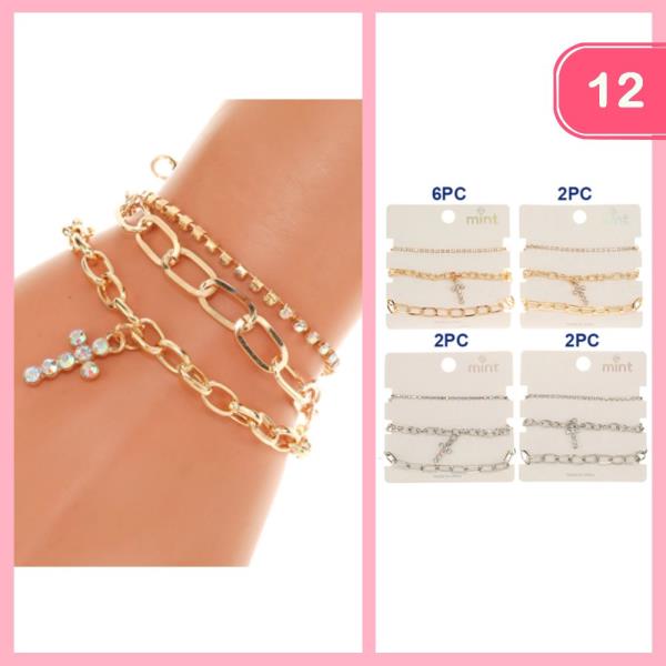 RHINESTONE CROSS CHARM STACKABLE BRACELET (12 UNITS)