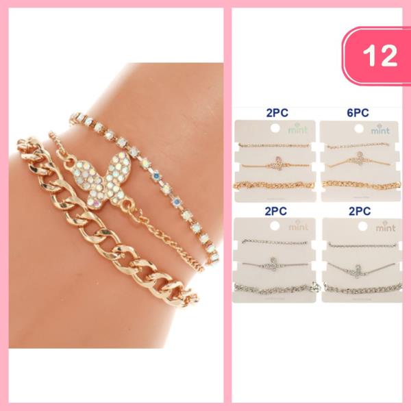 RHINESTONE BUTTERFLY CHARM STACKABLE BRACELET (12 UNITS)