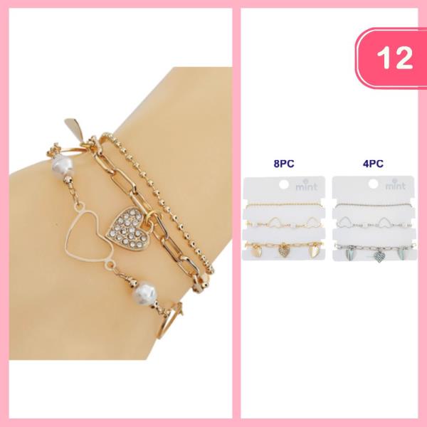 RHINESTONE HEART CHARM STACKABLE BRACELET (12 UNITS)