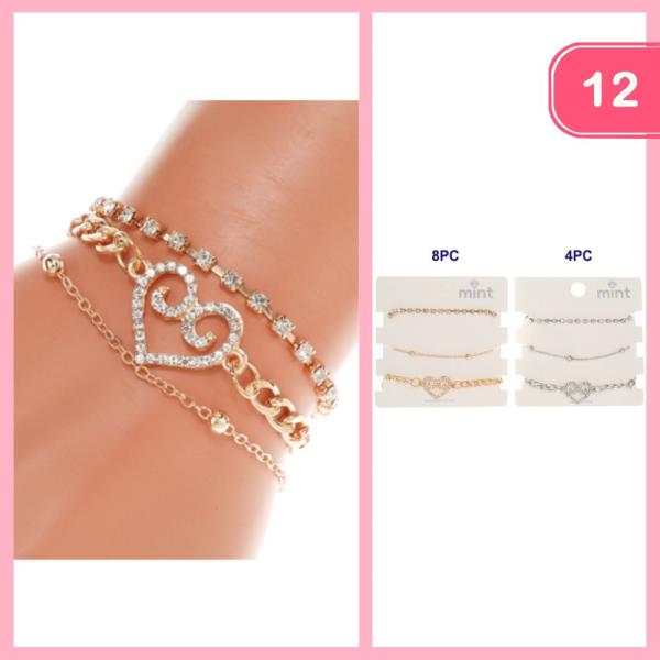 RHINESTONE HEART STACKABLE BRACELET (12 UNITS)