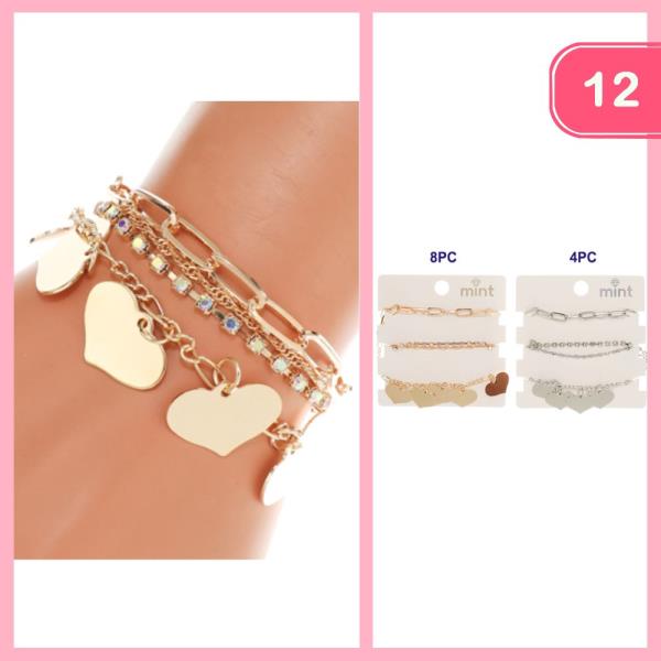 HEART CHARM RHINESTONE STACKABLE BRACELET (12 UNITS)