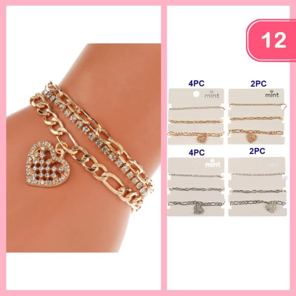 RHINESTONE HEART STACKABLE BRACELET (12 UNITS)