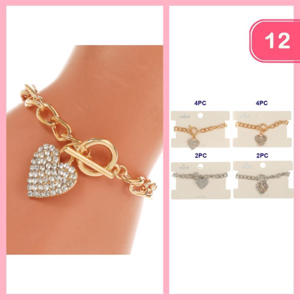 RHINESTONE HEART TOGGLE BRACELET (12 UNITS)