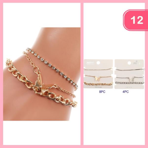 RHINESTONE CHAIN BUTTERFLY STACKABLE BRACELET (12 UNITS)