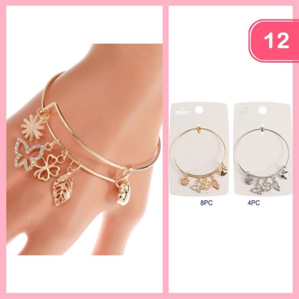 RHINESTONE BUTTERFLY LEAF FLOWER CHARM BRACELET (12 UNITS)