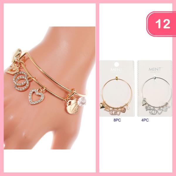 RHINESTONE HEART CHARM BRACELET (12 UNITS)