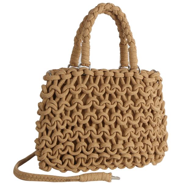 WOVEN CROCHET NET DESIGN HANDLE BAG