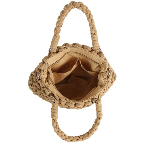 WOVEN CROCHET NET DESIGN HANDLE BAG