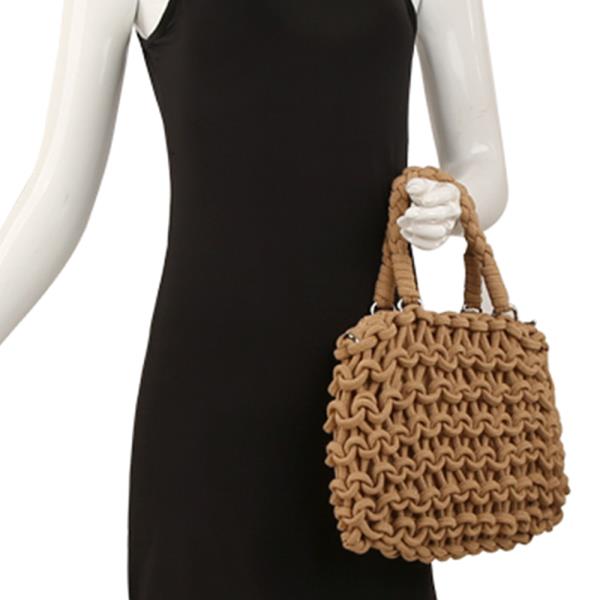 WOVEN CROCHET NET DESIGN HANDLE BAG