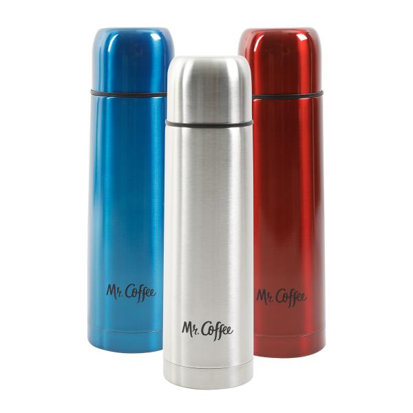 STAINLESS STEEL VACUUM INSULATED DOUBLE-WALL BOTTLE WITH TWIST LID (MR. COFFEE LOGO)