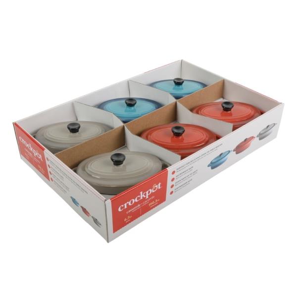 CROCK-POT MINI OVAL ENAMEL CAST IRON CASSEROLE DISH SET (6-PIECE)