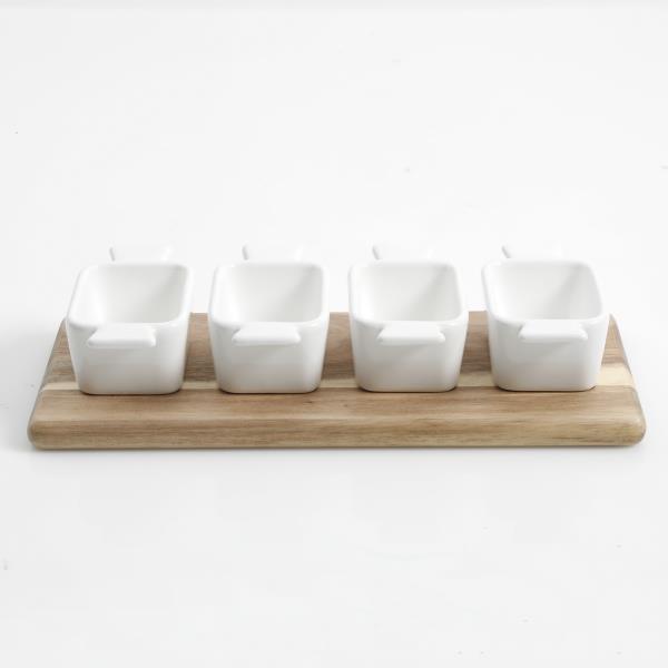 GE GRACIOUS DINING - 5 PC TIDBIT DISH ACACIA WOOD BASE SET