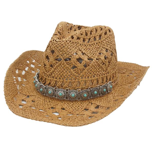 ETCHED BOHO LINK BANDED STRAW HAT