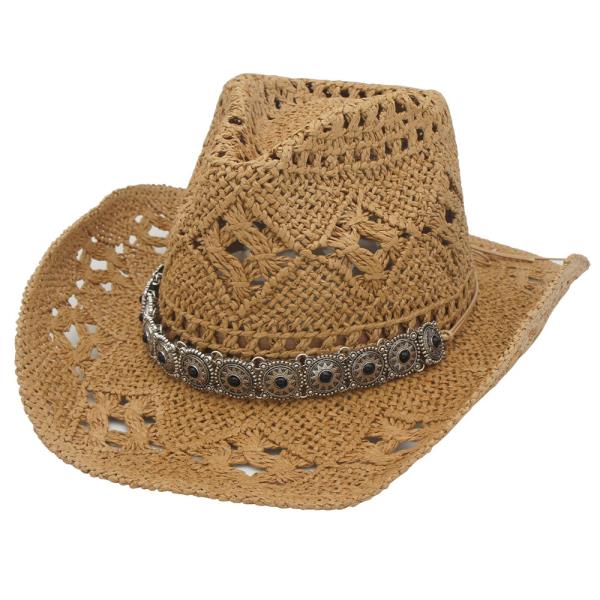ETCHED BOHO LINK BANDED STRAW HAT