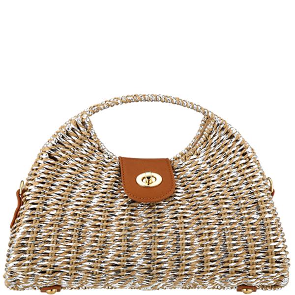 WOVEN STRAW HOBO CROSSBODY BAG