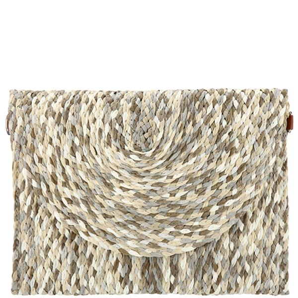 2 TONE WOVEN STRAW CLUTCH CROSSBODY BAG