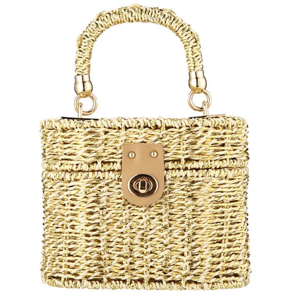TURN LOCK STRAW PURSE CROSSBODY BAG