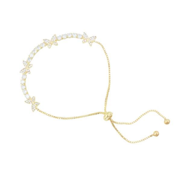 BUTTERFLY CZ METAL SLIDE ADJUSTABLE BRACELET