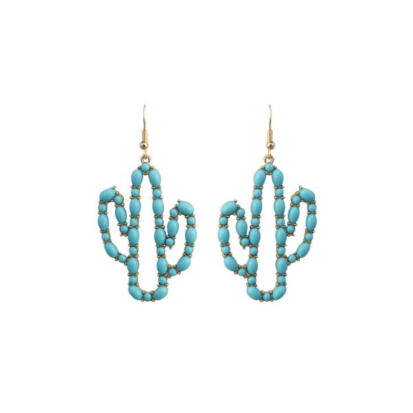 WESTERN STYLE CACTUS TURQUOISE BEAD DANGLE EARRING