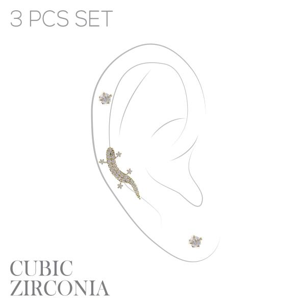 LIZARD RHINESTONE CZ EARRING SET