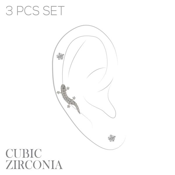 LIZARD RHINESTONE CZ EARRING SET