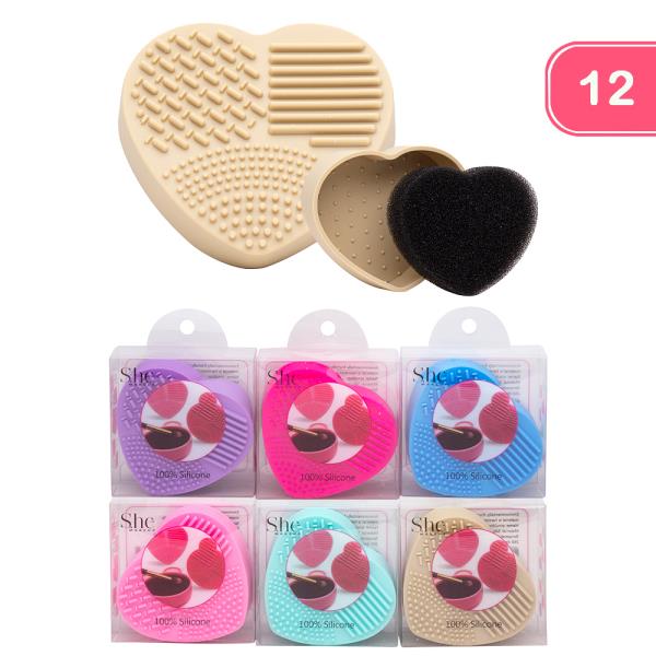 SHE MAKEUP HEART SHAPED SILICONE BRUSH CLEANER (12 UNITS)