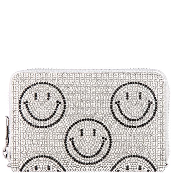 SMILE HAPPY FACE RHINESTONE ZIPPER WALLET