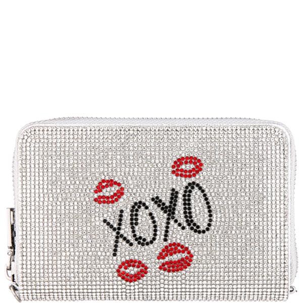 XOXO HUGS AND KISSES RHINESTONE ZIPPER WALLET