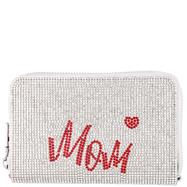 MOM HEART RHINESTONE ZIPPER WALLET