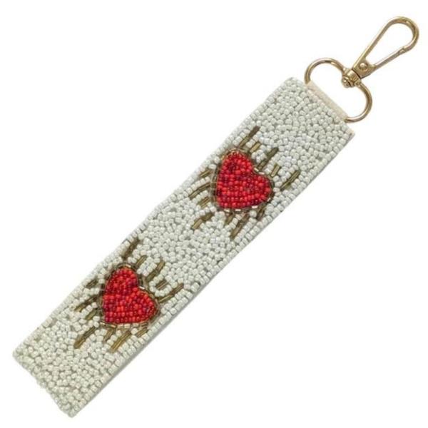 FLAMING HEART SEED BEAD STRAP KEY CHAIN BAG CHARM