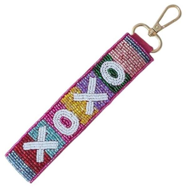 XOXO HUGS & KISSES SEED BEAD KEY CHAIN BAG CHARM