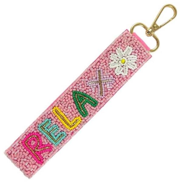 RELAX DAISY SEED BEAD STRAP KEY CHAIN BAG CHARM