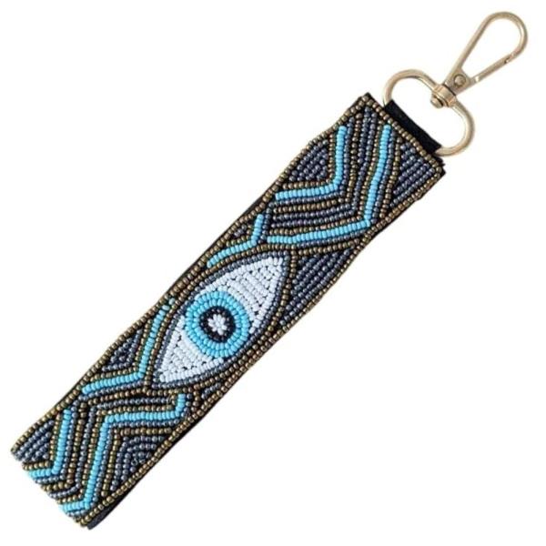 EVIL EYE SEED BEAD STRAP KEY CHAIN BAG CHARM