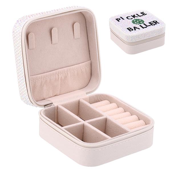 PICKLE BALLER RHINESTONE THEMED SQUARE JEWELRY BOX