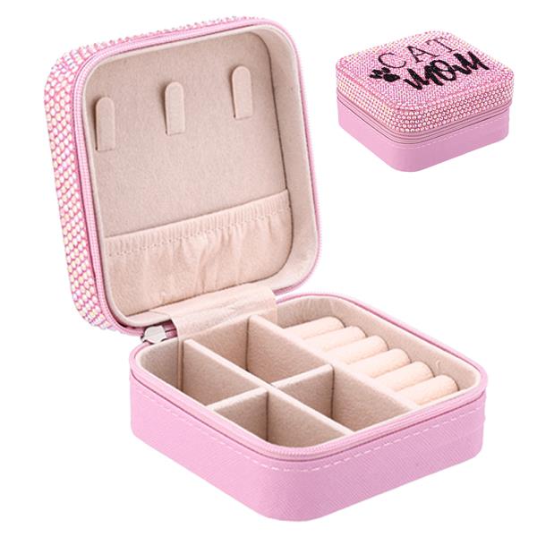 CAT MOM RHINESTONE THEMED SQUARE JEWELRY BOX