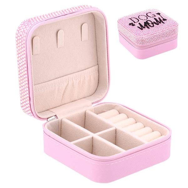 DOG MOM RHINESTONE THEMED SQUARE JEWELRY BOX
